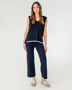 Avalon Ribbed Pant - Navy