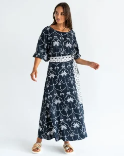 La Rocco Wrap Skirt - Navy Palm