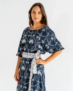 Whitehaven Blouse - Navy Palm