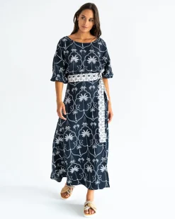 Whitehaven Blouse - Navy Palm